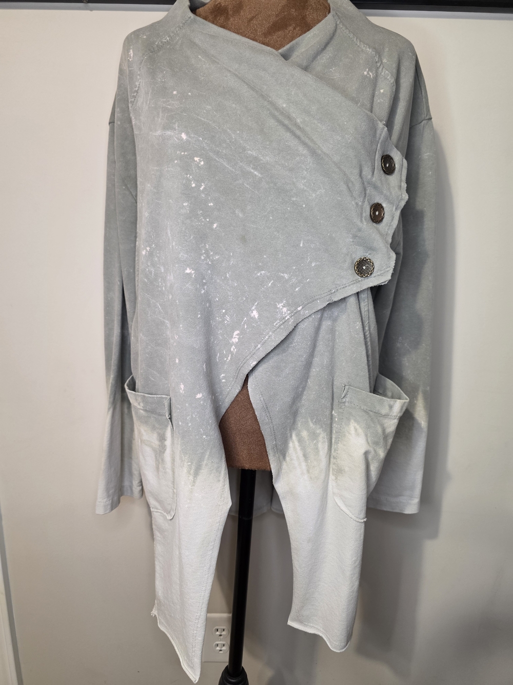 Tempo Paris Sage Green Tie Dye Draped Cardigan Jacket | Boho Oversized Layering
